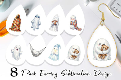 Earring Watercolor Cozy Nightcap Sleepy Ghost Sublimation artnoy 
