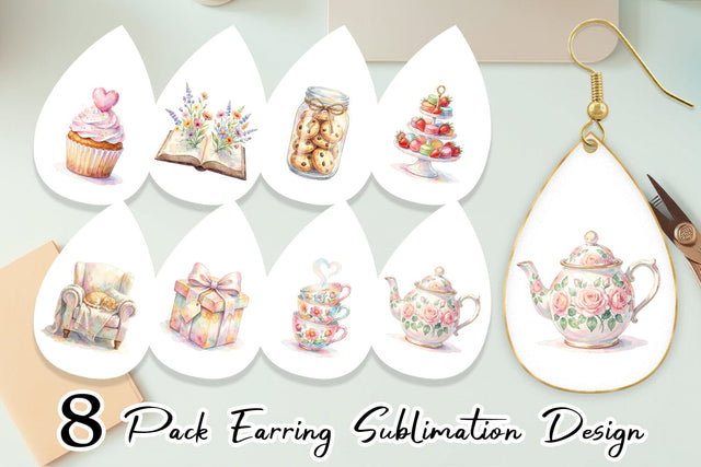 Earring Watercolor Cozy Tea Time Mom Brunch Sublimation artnoy 