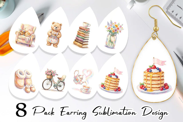 Earring Watercolor Cozy Tea Time Mom Lifestyle Sublimation artnoy 