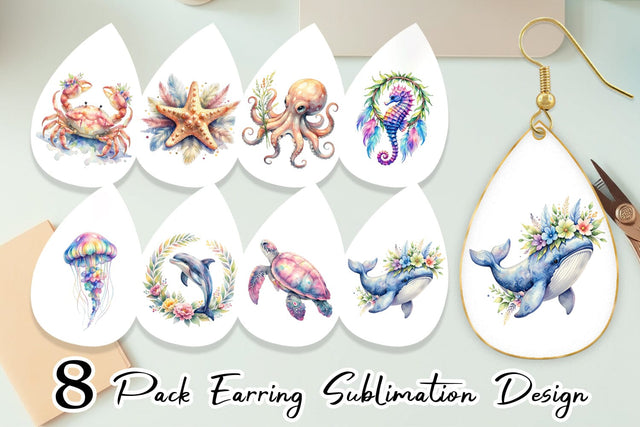 Earring Watercolor Cute Baby Ocean Animals Sublimation artnoy 