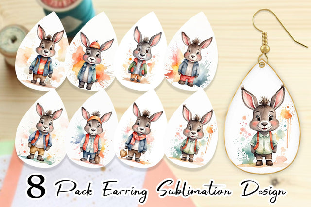 Earring Watercolor Cute Donkey Sublimation artnoy 