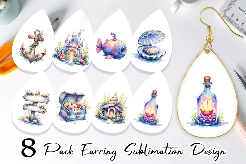 Earring Watercolor Cute Ocean Objects Sublimation artnoy 