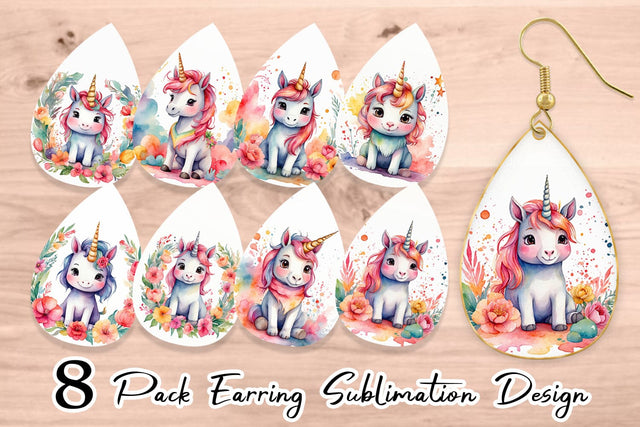 Earring Watercolor Cute Unicorn Sublimation artnoy 