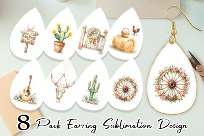 Earring Watercolor Desert Spring Easter Cacti Sublimation artnoy 