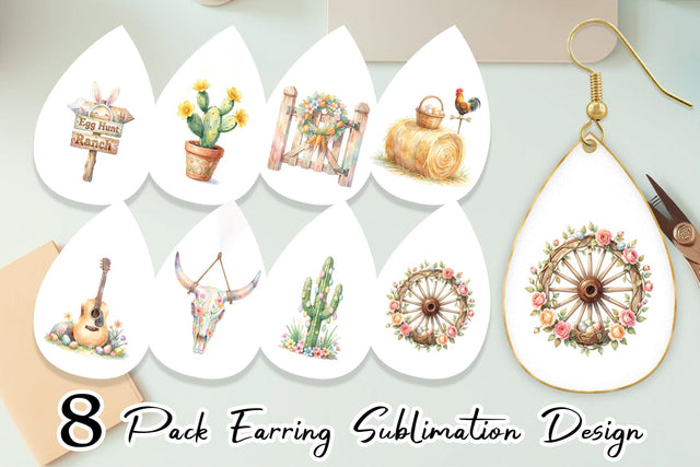 Earring Watercolor Desert Spring Easter Cacti Sublimation artnoy 
