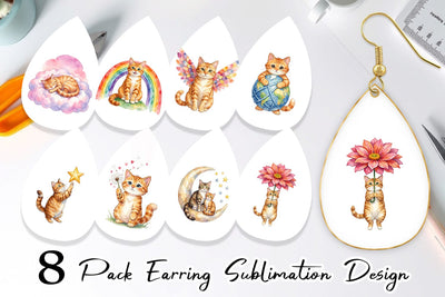 Earring Watercolor Dreamy Mother Cat Sky Art Sublimation artnoy 