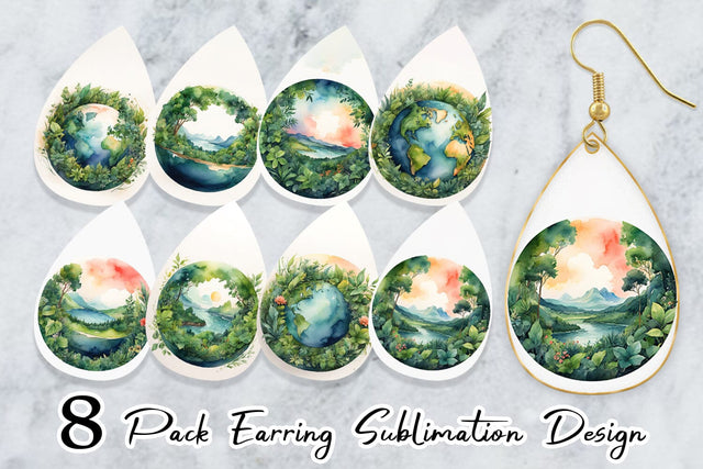 Earring Watercolor Earth Plants Sublimation artnoy 