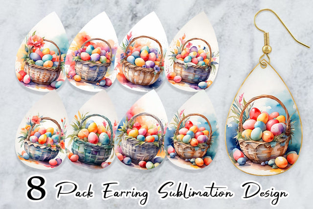 Earring Watercolor Easter Basket Sublimation artnoy 
