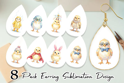 Earring Watercolor Easter Chick Dress Up Art Sublimation artnoy 