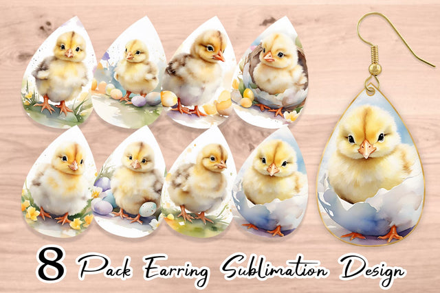 Earring Watercolor Easter Chick Sublimation artnoy 