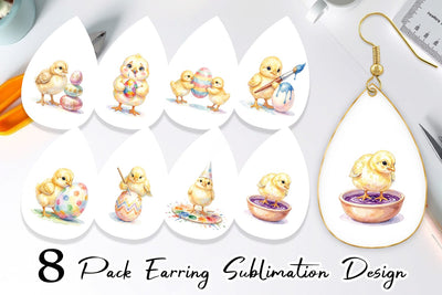 Earring Watercolor Easter Egg Painting Chicks Sublimation artnoy 