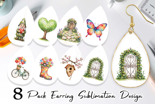 Earring Watercolor Easter Heart Garden Decor Sublimation artnoy 
