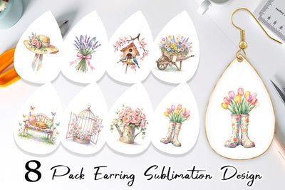 Earring Watercolor Enchanted Garden Mom Floral Sublimation artnoy 