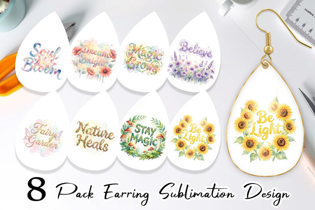 Earring Watercolor Enchanted Magic Flower Quote Sublimation artnoy 