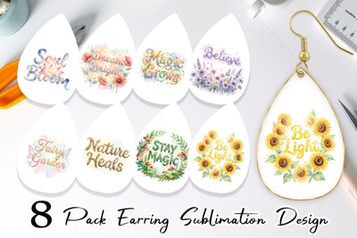 Earring Watercolor Enchanted Magic Flower Quote Sublimation artnoy 