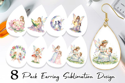 Earring Watercolor Fairy Mom And Baby Fantasy Sublimation artnoy 