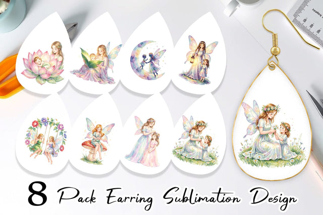 Earring Watercolor Fairy Mom And Baby Fantasy Sublimation artnoy 
