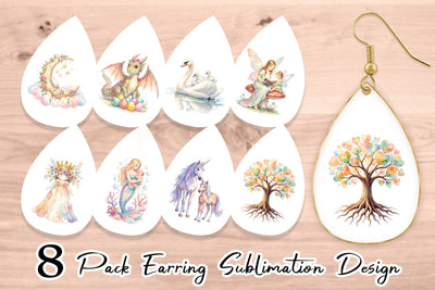 Earring Watercolor Fantasy Mom And Baby Creatures Sublimation artnoy 