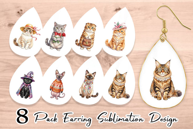 Earring Watercolor Fashionable Cat Mom Portraits Sublimation artnoy 