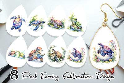 Earring Watercolor Floral Boho Sea Turtle Sublimation artnoy 