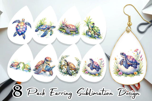 Earring Watercolor Floral Boho Sea Turtle Sublimation artnoy 