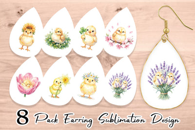 Earring Watercolor Floral Easter Chick Art Sublimation artnoy 