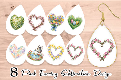 Earring Watercolor Floral Easter Heart Wreath Sublimation artnoy 