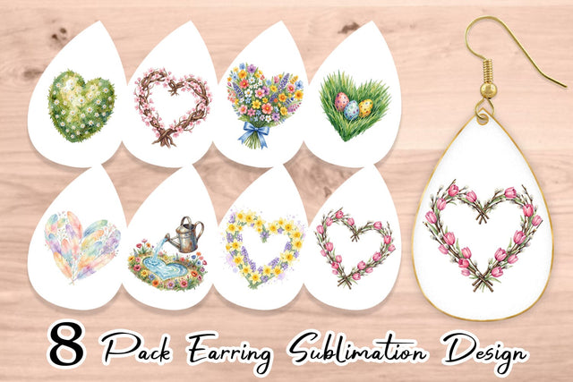Earring Watercolor Floral Easter Heart Wreath Sublimation artnoy 