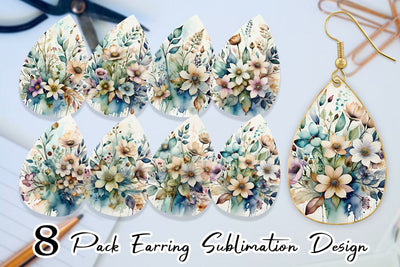 Earring Watercolor Floral Sublimation artnoy 