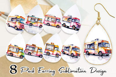 Earring Watercolor Food Truck Sublimation artnoy 