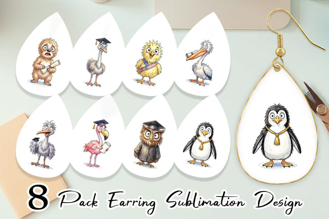 Earring Watercolor Funny Animal Graduation Sublimation artnoy 