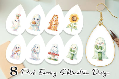 Earring Watercolor Funny Botanical Nature Ghost Sublimation artnoy 