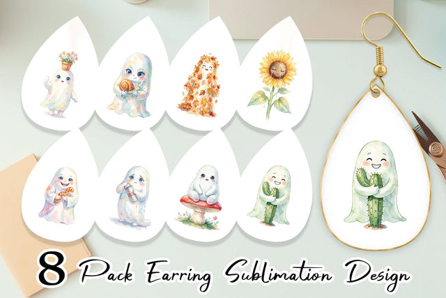 Earring Watercolor Funny Botanical Nature Ghost Sublimation artnoy 