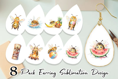 Earring Watercolor Funny Clumsy Bee Summer Fail Sublimation artnoy 