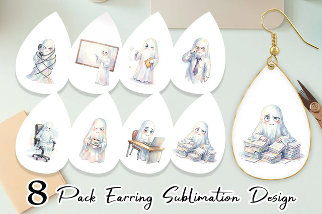 Earring Watercolor Funny Corporate Office Ghost Sublimation artnoy 