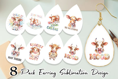 Earring Watercolor Funny Derpy Cow Quotes Sublimation artnoy 