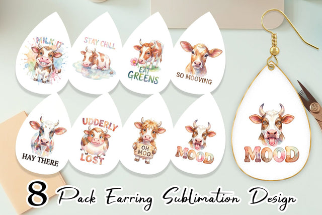 Earring Watercolor Funny Derpy Cow Quotes Sublimation artnoy 