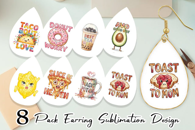 Earring Watercolor Funny Foodie Mom Puns Art Quotes Sublimation artnoy 