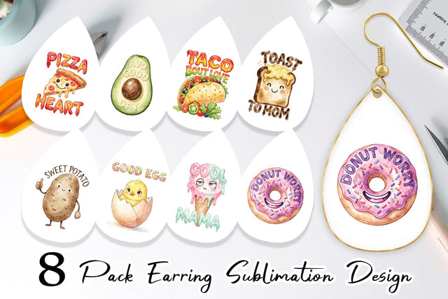 Earring Watercolor Funny Foodie Mom Puns Art Sublimation artnoy 