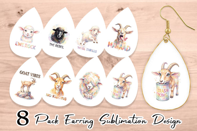 Earring Watercolor Funny Goofy Goat & Sheep Quotes Sublimation artnoy 