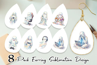Earring Watercolor Funny Grumpy Gamer Ghost Sublimation artnoy 