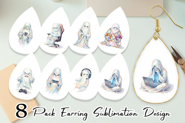 Earring Watercolor Funny Grumpy Gamer Ghost Sublimation artnoy 