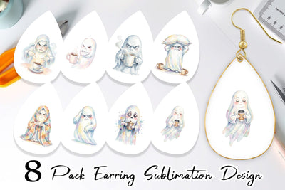 Earring Watercolor Funny Grumpy Morning Ghost Sublimation artnoy 