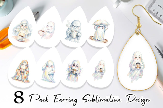 Earring Watercolor Funny Grumpy Morning Ghost Sublimation artnoy 