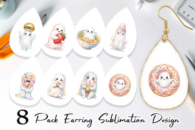 Earring Watercolor Funny Hungry Foodie Ghost Sublimation artnoy 