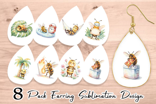 Earring Watercolor Funny Lazy Island Life Bee Sublimation artnoy 