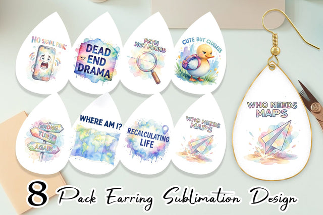 Earring Watercolor Funny Lost And Confused Quotes Sublimation artnoy 