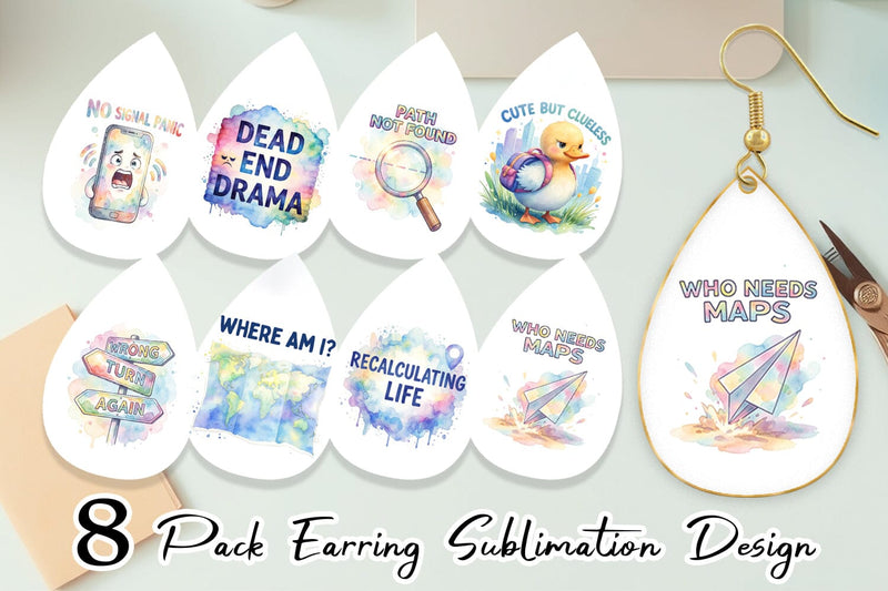 Earring Watercolor Funny Lost And Confused Quotes Sublimation artnoy 