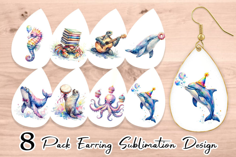 Earring Watercolor Funny Ocean Animals Sublimation artnoy 