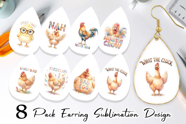 Earring Watercolor Funny Quirky Chicken Quotes Sublimation artnoy 